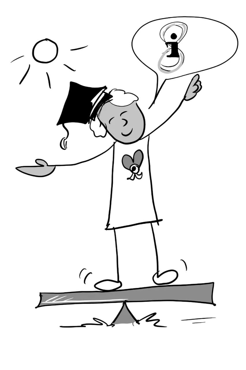 Simpele zwart-wit cartoon lijntekening van een leraar “Leermeester”