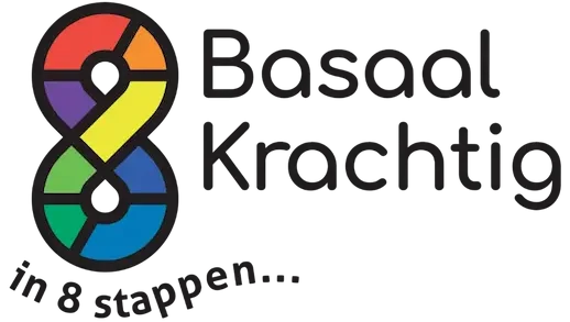 Logo van Basaal Krachtig: een kleurrijke 8-vorm met acht verschillende kleuren, symbool voor balans en verbinding.